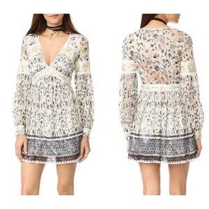 $168 Free People Cherry Blossom Embroidered Lace Floral  Pastel Mini Dress S Crm